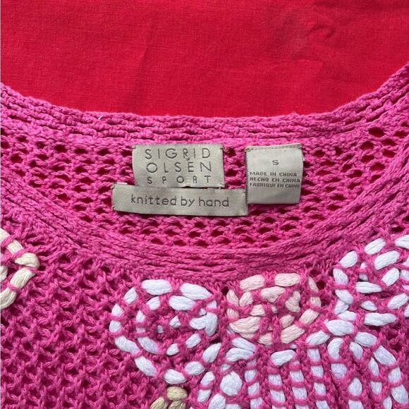 Y2K Sigrid Olsen Pink Knit Sweater w/ Floral Embroidery – Size S (2002) - Picture 3 of 8